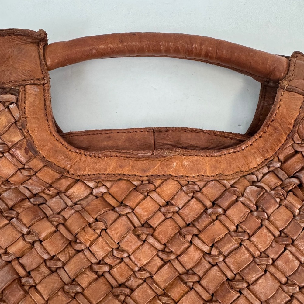 Vilenca Holland Woven Leather Crossbody Bag Cognac Brown Top Handle Tote - Picture 4 of 16